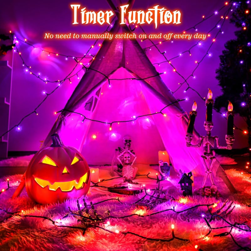 FFZZKJ Halloween Lights String Total 100LED Battery Operated Outdoor 8 Modes with Timer 16.4Ft*2, 50LED*2 Waterproof Fairy Lights Indoor for Halloween Decor, Orange&Purple, 2-Pack - Image 3